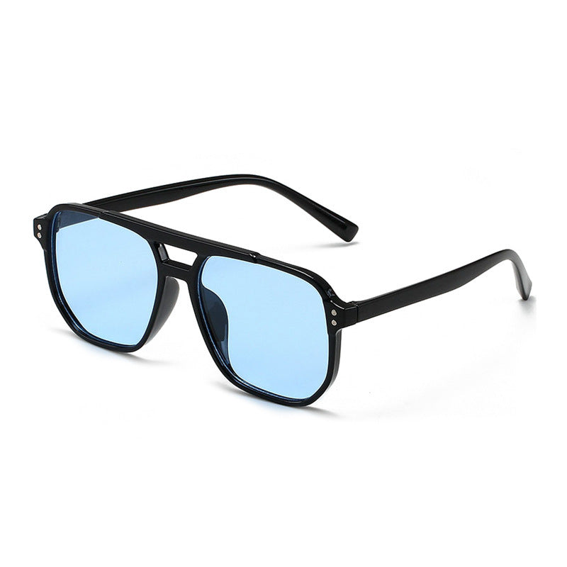 Wholesale Square frame sunglasses UV protection retro marine lenses double beam rice nail aviator sunglasses